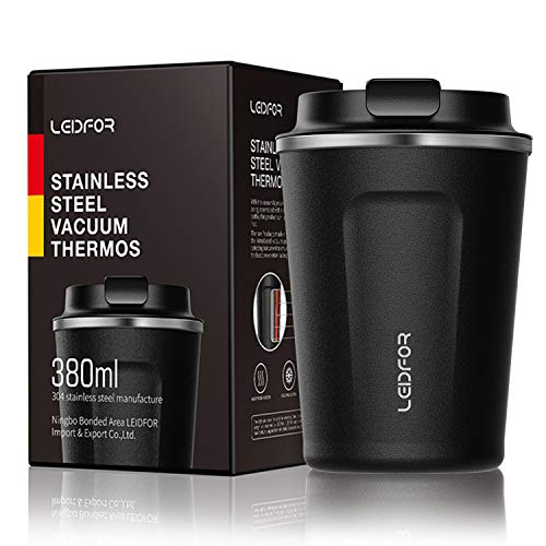 Leidfor Insulated Tumbler Coffee Travel Mug Vacuum Insulation Coffee Thermos Cup Stainless Steel with Screw On Lid Leak proof Keep Hot Cold BPA-Free 12 oz BLACK