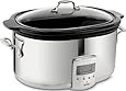 All-Clad SD700450 Programmable Oval-Shaped Slow Cooker with Black Ceramic Insert and Glass Lid, 6.5-Quart, Silver