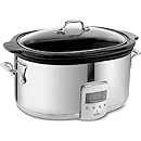 All-Clad SD700450 Programmable Oval-Shaped Slow Cooker with Black Ceramic Insert and Glass Lid, 6.5-Quart, Silver