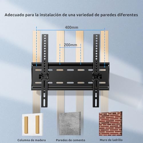 JXMTSPW Soporte de Pared para TV con inclinación,Base para TV Montaje para mayoría de Pantallas de 26 "a 65",máx VESA 400x400 mm,soporta hasta 50 KG,Soporte Universal TV 32 40 43 50 55 58 60 Pulgadas