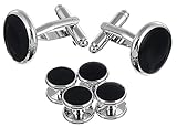 Areke Tuxedo Mens Cufflinks And Studs Set For Formal Shirts Business Wedding With Shiny Silver Trimming