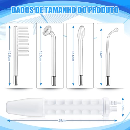 Aparelho Alta Frequência Estética Portátil, Aparelho de Alta Frequência Facial e Capilar com 4 Eletrodos, Kit de Alta Frequência para Tratamentos Faciais e Capilares