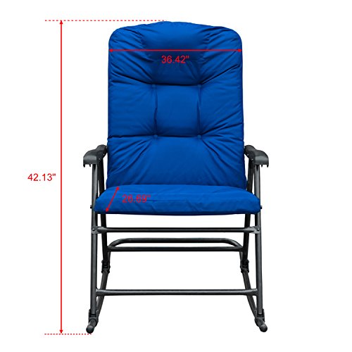 SunLife Outdoor Foldable Modern Rocking Chair Set, Patio/Backyard / Camping Lounge Rockers with Blue Padded Cushions, Set of 2 - Thumbnail 6