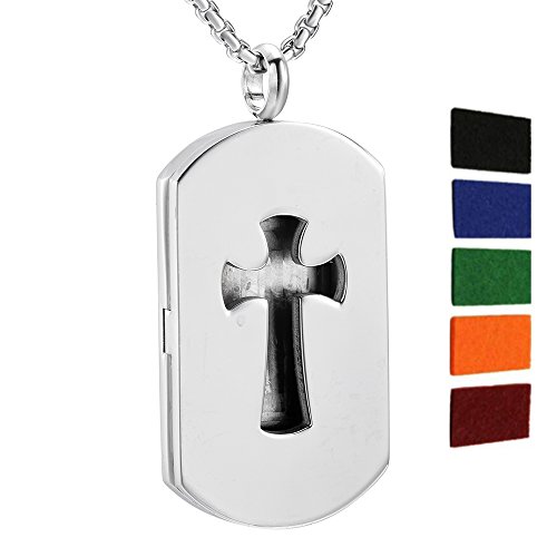 Cross & Dog Tag Stainless Steel Essential Oil Diffuser Locket Necklace For Men + Refill Pads