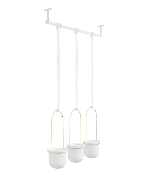 Umbra Metal Triflora Hanging Planters, White, Brass, 3 inch
