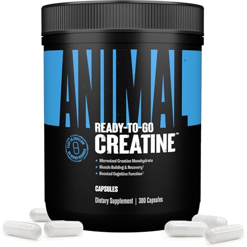 ANIMAL Creatine Kapseln – Creatine Monohydrate Supplement für Muskelkraft, Ausdauer & Regeneration – Energie im Training & Alltag – 300 Kapseln