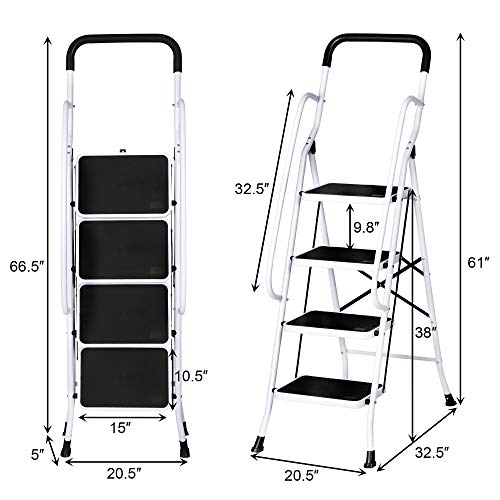 Livebest 4 Steps Ladder Folding Step Stool with Hand Grip Non-Slip Safety Rails Portable Heavy Duty 330 lb Load Capacity for Home Household Kitchen Office Garden,Iron - Thumbnail 6