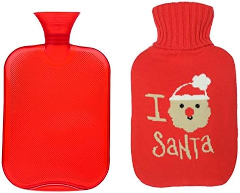 Samply Hot Water Bottle with Knit Cover Classic Hand Warmer for Home and Outdoor,Santa Red,2L