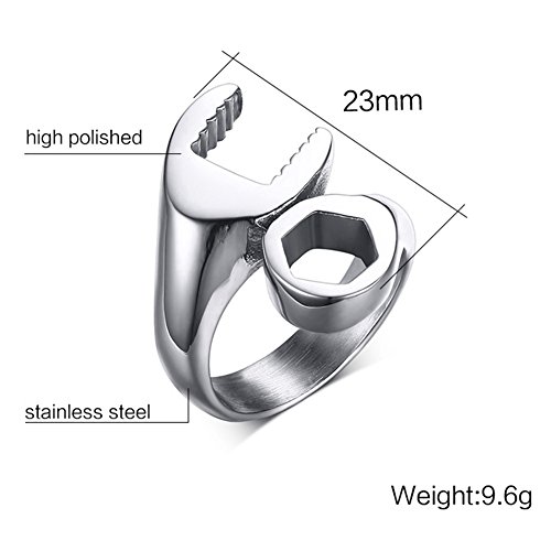 thumbnail image 2 of Gothic Biker Wrench Spanner Ring – 316L Stainless Steel Mechanic Band For Men & Women 2 of 5