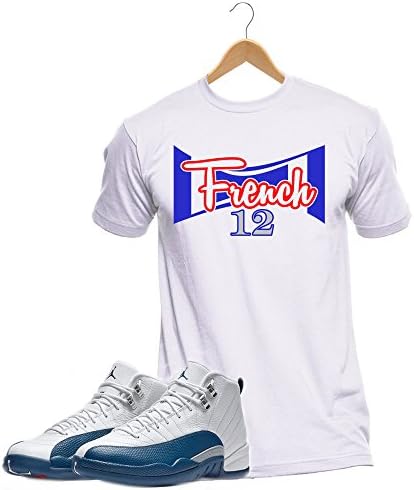French Blue 12 Custom Sneaker Matching T-Shirt 2016 20th anniversary retro grey (Medium, White French)