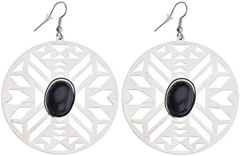 Jew: 1 Pair Fashion Silver Round Hollow Flowers Patterns Dangle Bohemia Earrings HE007