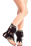 Forever Link T-STRAP CHAIN DESIGN FRINGE ACCENT BACK ZIPPER KNEE HIGH SANDALS