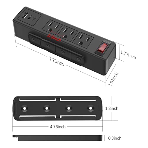 Under Desk Power Strip, Adhesive Wall Mount Power Strip with 20W USB