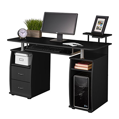 Fineboard Home Office Computer Desk with Raised Side Desktop, Black