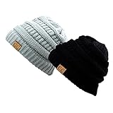 Trendy Warm Chunky Soft Stretch Cable Knit Slouchy Beanie Skully HAT20A Black & Natural Gray-One Size