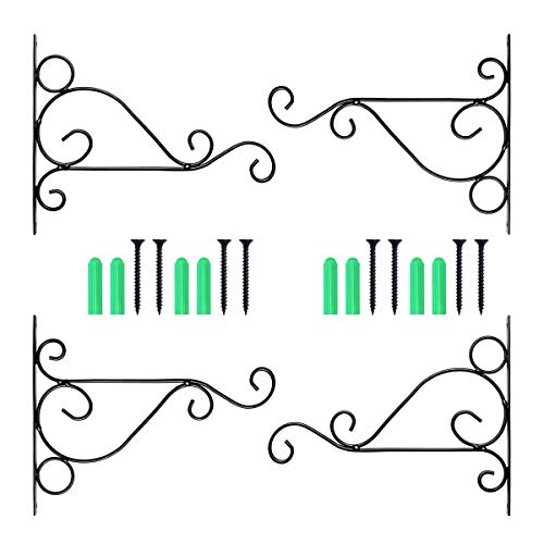 BESKIT Metal Plant Bracket 4 Packs Iron Wall Mount Lanterns Hangers for Hanging Bird Feeders, Lanterns, Wind Chimes, Planters, Outdoor Decoration Hooks (4 Pcs Black)