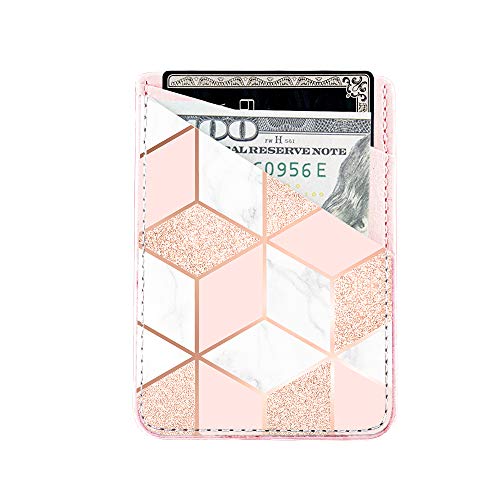 Phone Card Holder uCOLOR PU Leather Wallet Pocket Credit Card ID Case Pouch 3M Adhesive Sticker on iPhone Samsung Galaxy Android Smartphones (Rose Gold Glitter White Marble)