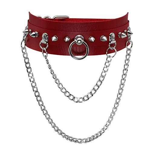 Manfnee Goth Jewelry PU Leather Choker Necklace with O Ring Emo Punk Rock Collar for Man Women