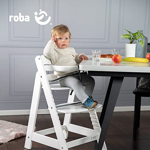 roba Sit Up III Baby High Chair with Removable Footrest and Safety Straps – Adjustable Height – White Wood