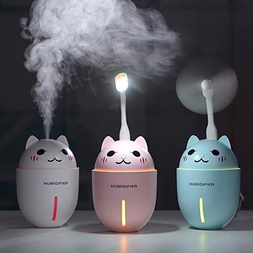 Shentesel Cat Ultrasonic Humidifier Cooling Fan LED Light USB Air Refresher Diffuser - Pink