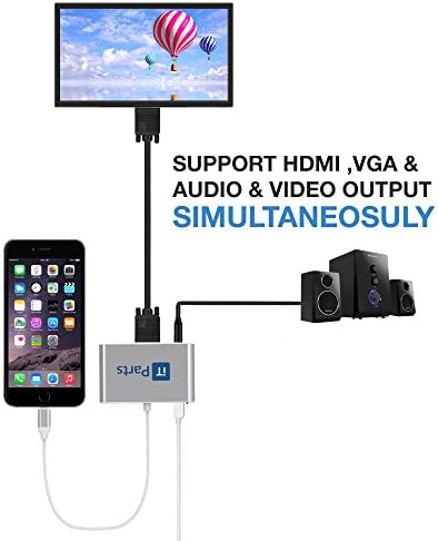 Lightning to HDMI VGA Audio Adapter Converter Cable, Plug &amp; Play 3 in 1 for iPhone 7, 7 Plus, 6, 6 Plus, 6S, Apple iPad (Silver)
