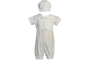 Swea Pea & Lilli Boy's Poly Cotton Christening Baptism Romper with Pique Vest