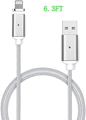 iPhone Magnetic Lightning Cable and Data Transmission Cable with LED Indicating Light, 6.3ft 8Pin Charge USB Lightning Cable (silver(6.3 feet))