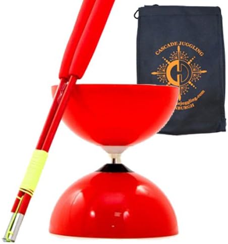 Juggle DreamCascade Juggling Set, Jumbo Bearing Diabolos, Red Superglass Diablo Sticks and Bag