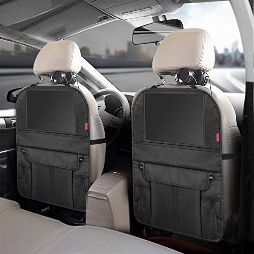 YOOFAN Kick Mats Back Seat Protector, 2 Pack Car Back Seat Organizer for Kids with 10'' Touch Screen Tablet Holder + Multi-Pocket, 1 Free Tissue Box
