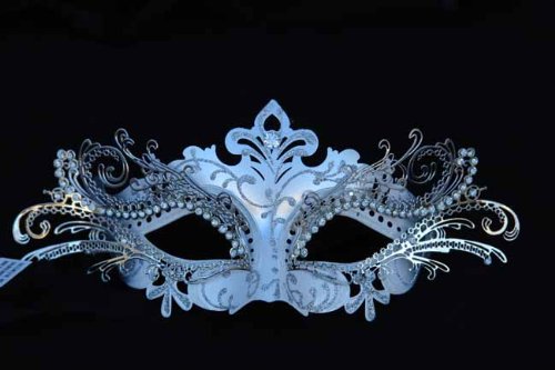 Laser Cut Venetian Royal Swan Princess Design Masquerade Mask - Intricately Decorated and Detailed - White and Silver by RoyalVenetian