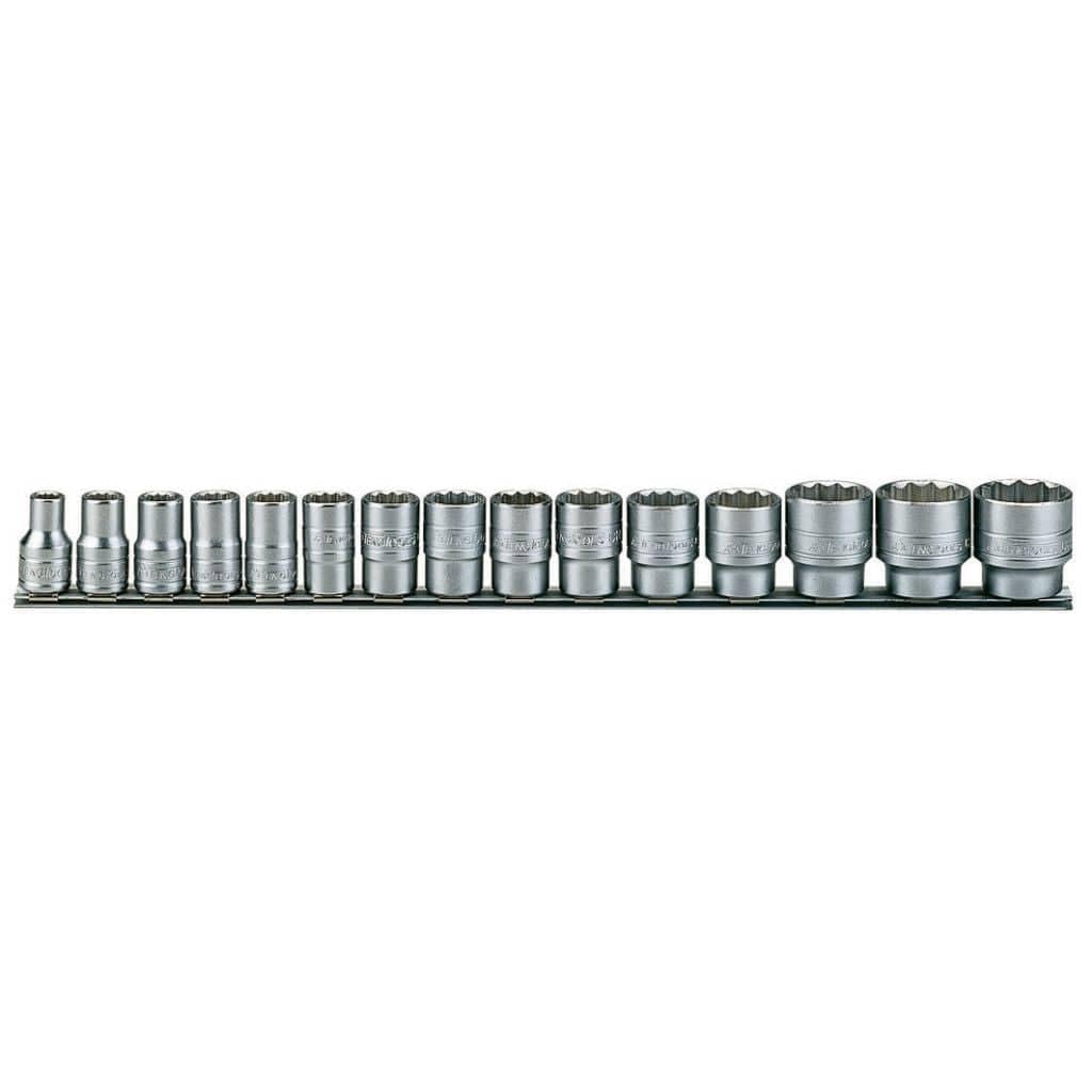 Teng Tools 15 Piece 1/2" Drive Metric Regular Socket Set Clip Rail 10-32mm M1215MM