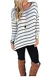 Women's Black and White Stripes Long Sleeve T-shirt Tops