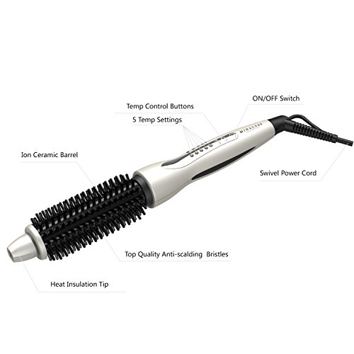 MIRACOMB Hair Curler Straightening Brush Ceramic Tourmaline Cool Touch PRO Multi Styler with 5 Heat Adjustments 1.25 Inch Barrel Auto Shut off, Pearl White
