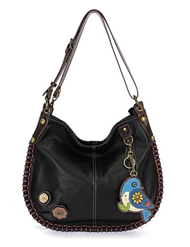 CHALA Crossbody Handbag, Hobo Style, Casual, Soft, Shoulder or Crossbody - Ivory PawPrint- Black (Blue Bird)