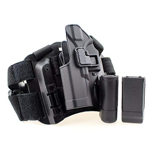 LIVIQILY Tactical Glock Leg Holster Left Hand Paddle Thigh Belt Drop Pistol Gun Holster w/Magazine Torch Pouch for Glock 17 19 22 23 31 (Black (Right Hand))