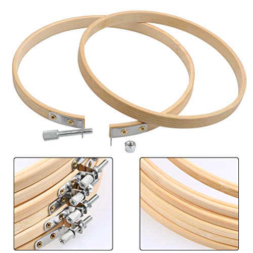 WOWOSS 8 Pieces 8 Inch Embroidery Hoops Wooden Round Adjustable Bamboo Circle Cross Stitch Hoop Ring Bulk for Embroidery and Cross Stitch Art Craft Handy Sewing - Thumbnail 2