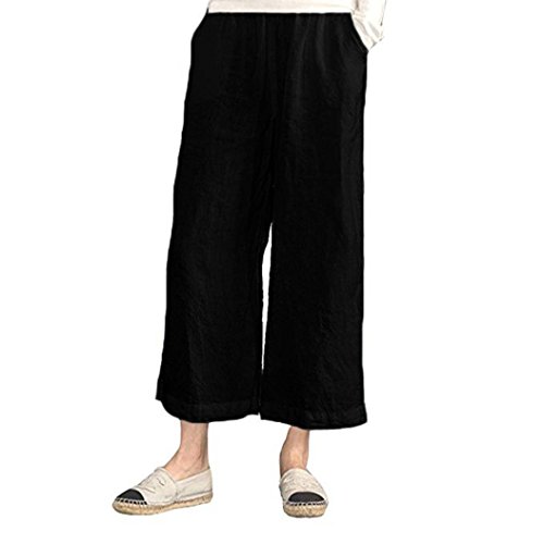 Pervobs Women Pants, Clearance! Women's Causal Loose Elastic Waist Cropped Wide Leg Ankle-Length Pants Trousers (M, Black) - Thumbnail 2