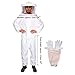 Feekr Professional Beekeeping Suit Jacket with Pants and Goat Skin Long Sleeve Gloves, Medium（White）
