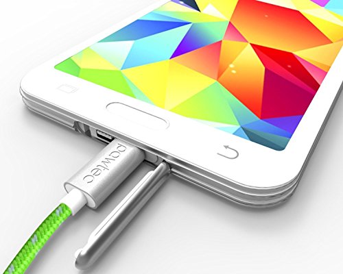 Pawtec Premium USB 2.0 A Male to Micro B USB Charger with Sync 480-Mbps, Extra Long 6 Feet/1.8 Meter Nylon Braided Charger Cable (Lime Green) - Thumbnail 2