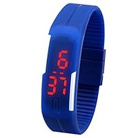 Acamifashion Fashion Men Women Silicone Red LED Sports Bracelet Touch Digital Wrist Watch - Dark Blue