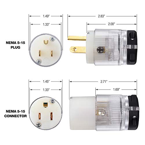 Miady Lighted Extension Cord Ends, 15 Amp 125 Volt NEMA 515, 2Pole