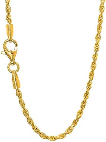 10k Solid Gold Yellow Or White 1.5 mm Diamond-Cut Rope Chain Necklace 16" 18" 20" 24" 30"