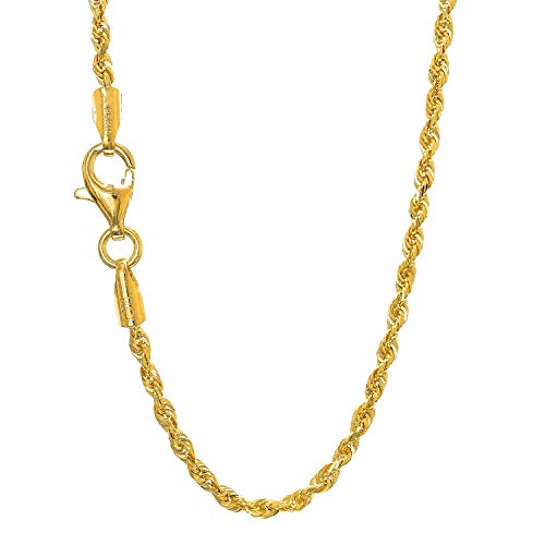 10k Solid Gold Yellow Or White 1.5 mm Diamond-Cut Rope Chain Necklace 16" 18" 20" 24" 30"
