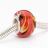 Beadaholique Murano Style Glass Lampwork Pandora Compatible Beads, 13mm, Red Flame Swirl