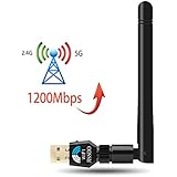 1200Mbps USB Wifi Adapter USB Wireless Adapter Daul Band (2.4G/300M+5G/867M) 802.11 ac Wireless Adapter for Desktop/Laptop/PC, Support Win10/8.1/8/7/XP Mac OS 10.4-10.12 Linux( Kernel 2.6x-4.1x)
