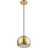Globe Electric 60617 Maya 1-Light Pendant Light, Matte Brass, Black Woven Fabric Hanging Cord, Bulb Not Included