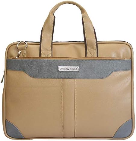 Men Leatherette Laptop Bag (Briefcase Dual Tone) 14 inch Laptop Office Bag (Beige and Grey) (BAGMEN1022)
