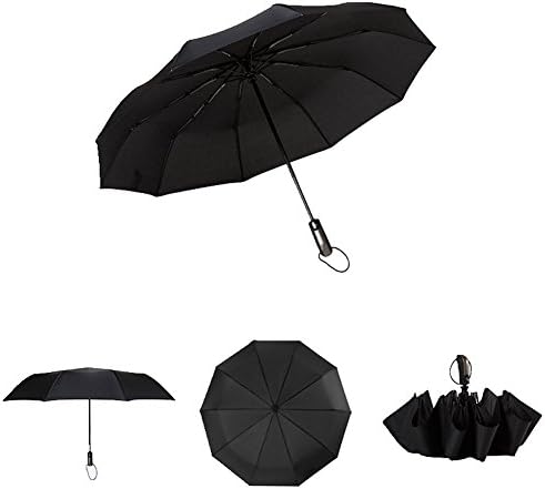 Auto Folding Umbrellas Windproof Open Close Slip-Proof Handle,Compact Lightweight Carrying for Travel Rain Sun Black
