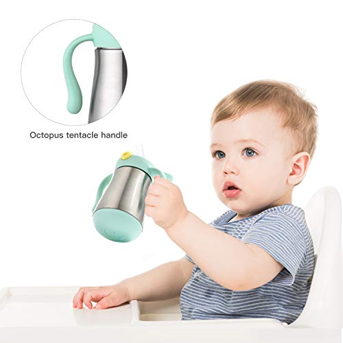 NCVI Cute Octopus Stainless Steel Baby Sippy Thermos Cup with Straw for