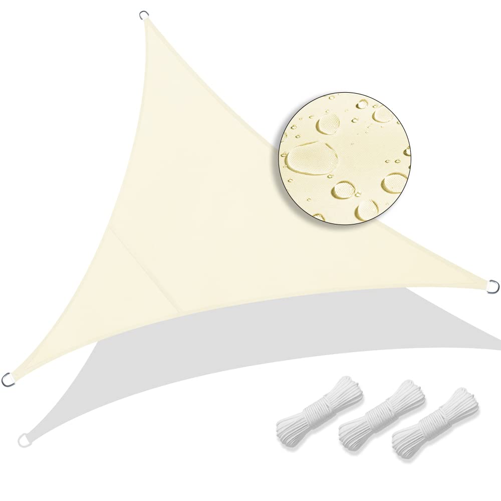 VOUNOT 5x5x5m Sun Shade Sail, Waterproof Outdoor Garden Sails Triangle Canopy Patio Party Sunscreen Awning 98% UV Block with Free Rope, Beige, (6555537735703)